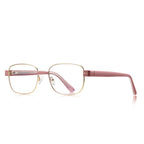 Block Hinge Metal Square Blue Light Blocking Glasses in Gold with Dusty Rose Temples