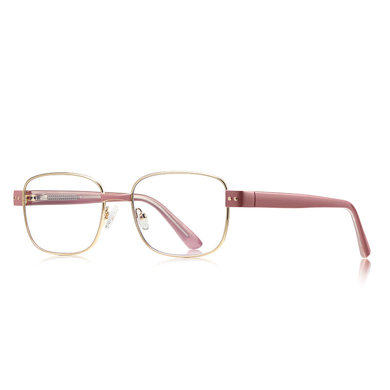 Block Hinge Metal Square Blue Light Blocking Glasses in Gold with Dusty Rose Temples