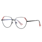 Studded Corner Geometric Spring Hinge Blue Light Glasses in Silver with Textured Royal Blue Brow Accents