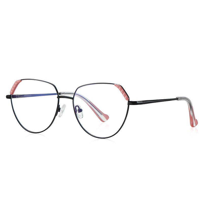 Studded Corner Geometric Spring Hinge Blue Light Glasses in Silver with Textured Royal Blue Brow Accents