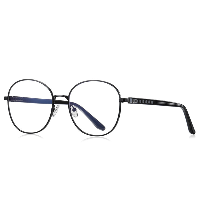 Ladder Temple Metal Round Blue Light Blocking Glasses in Matte Black