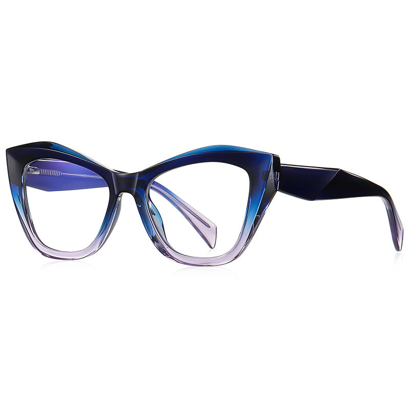 Diamond-Cut Temple Oversized Cat Eye Blue Light Blocking Glasses in Navy & Clear Gradient