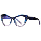 Diamond-Cut Temple Oversized Cat Eye Blue Light Blocking Glasses in Navy & Clear Gradient