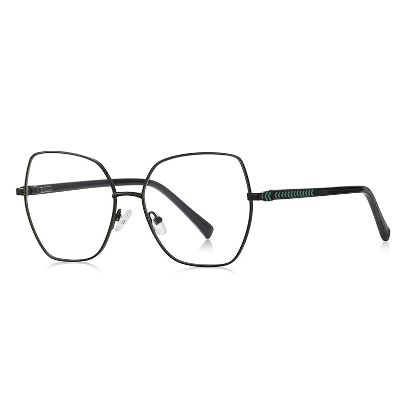 LENSVA Chevron Band Metal Butterfly Spring Hinge Glasses in Matte Black & Emerald