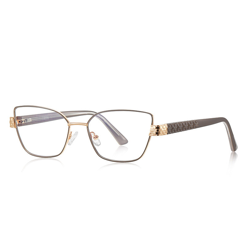 Filigree Metal Cat Eye Blue Light Blocking Glasses in Gold & Smoke Grey