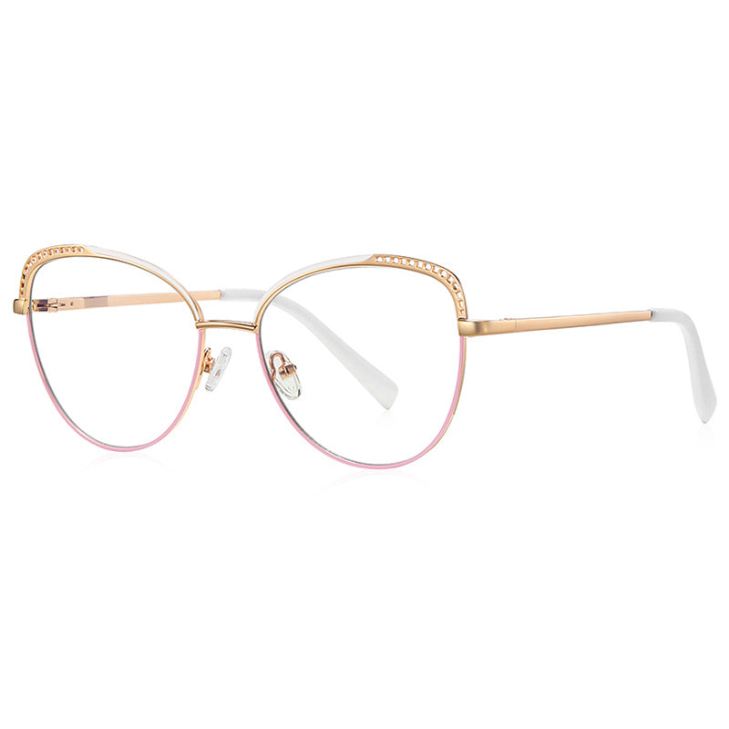 Beaded Brow Cat Eye Spring Hinge Blue Light Blocking Glasses in Blush Pink with Rose Gold Frame