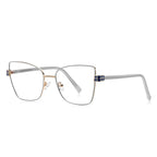 LENSVA Checkered Hinge Metal Butterfly Blue Light Glasses in Silver & Cobalt Blue