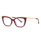 Gold Trim Cat Eye Blue Light Blocking Glasses in Crimson Wine Red & Gold