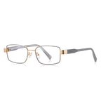 Grid-Texture Metal Rectangle Blue Light Blocking Glasses in Gold & Grey