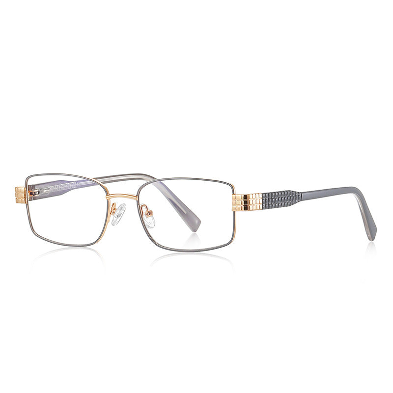 Grid-Texture Metal Rectangle Blue Light Blocking Glasses in Gold & Grey