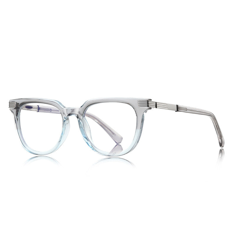 Fluted Hinge Square Blue Light Blocking Glasses in Translucent Smoke Crystal & Silver