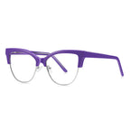Clubmaster Cat Eye Blue Light Blocking Glasses in Royal Violet Purple & Silver