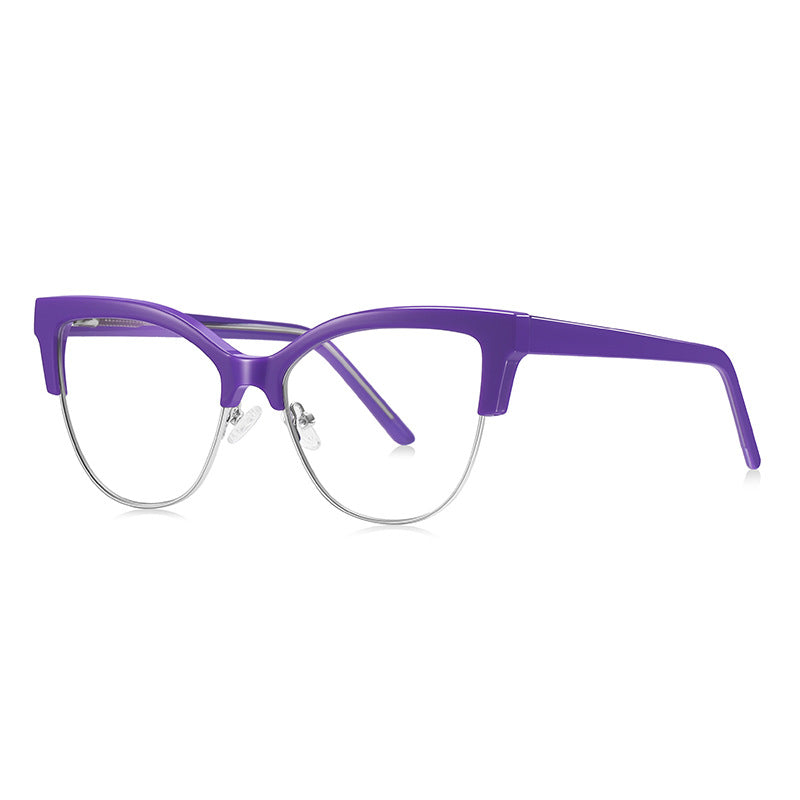 Clubmaster Cat Eye Blue Light Blocking Glasses in Royal Violet Purple & Silver