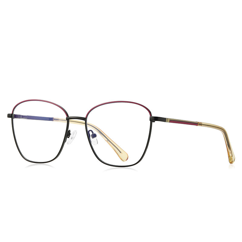 Two-Tone Brow Butterfly Spring Hinge Blue Light Blocking Glasses in Burgundy Wine with Black Frame