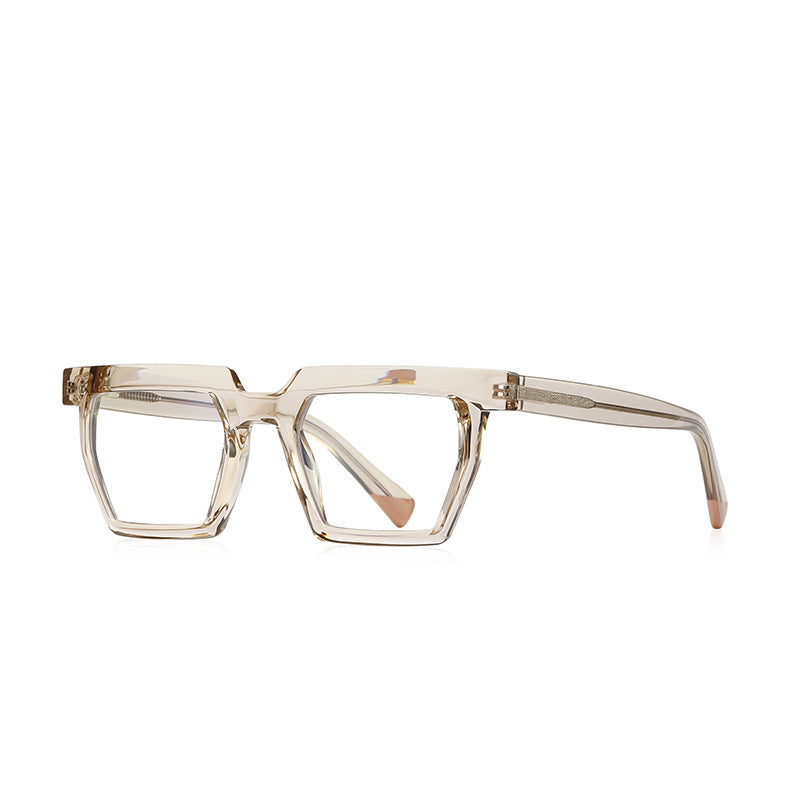 Chunky Acetate Square Beveled Rim Blue Light Blocking Glasses in Champagne Nude