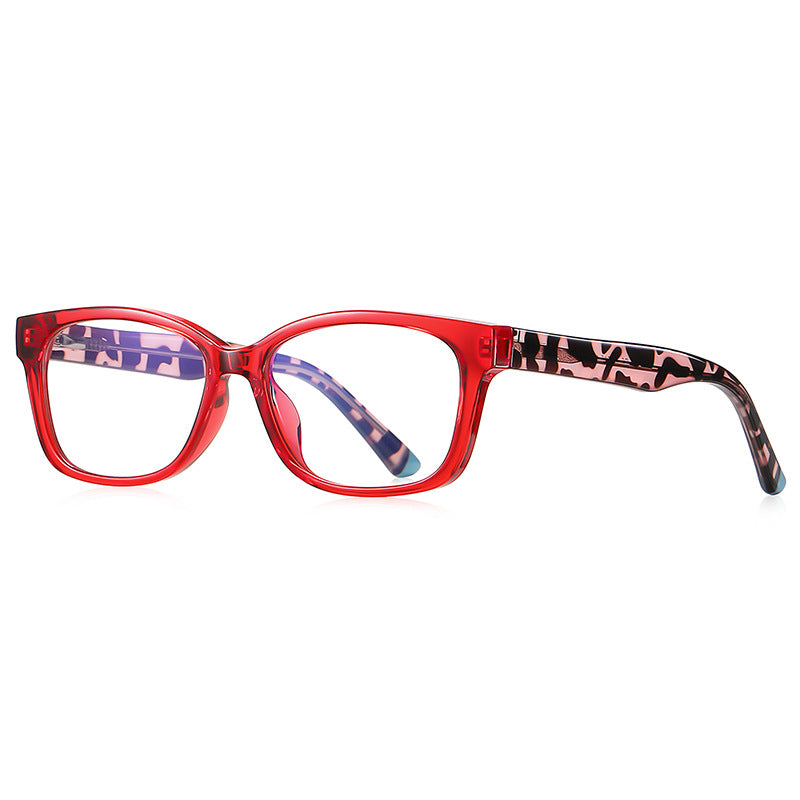 Contrast Temple Square Blue Light Blocking Glasses in Crimson Red with Pink Tortoise Temples