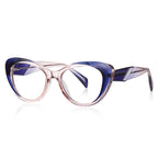 Sculpted Wing Cat Eye Blue Light Blocking Glasses in Crystal Clear with Royal Blue Brow