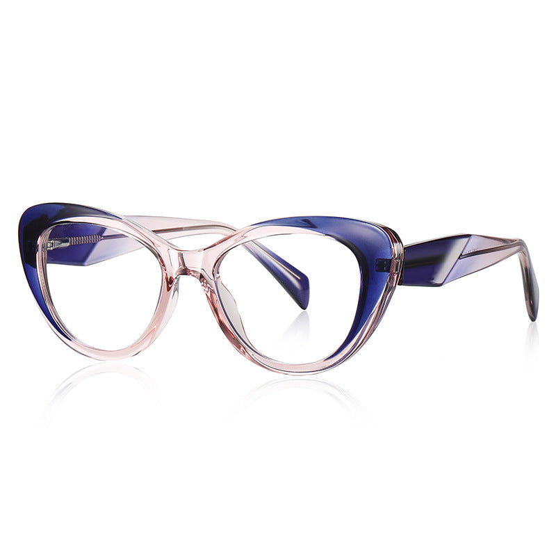 Sculpted Wing Cat Eye Blue Light Blocking Glasses in Crystal Clear with Royal Blue Brow