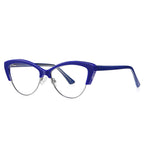 Metal Rim Browline Cat Eye Blue Light Blocking Glasses in Royal Cobalt Blue & Silver