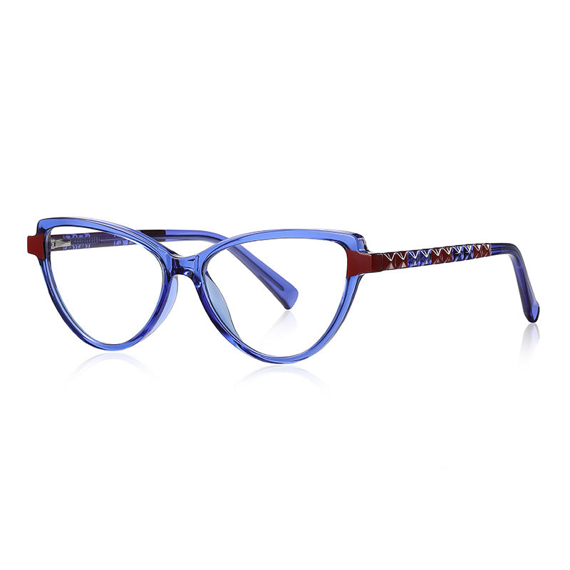 Diamond Quilted Cat Eye Blue Light Blocking Glasses in Cobalt Blue & Red