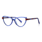 Diamond Quilted Cat Eye Blue Light Blocking Glasses in Cobalt Blue & Red