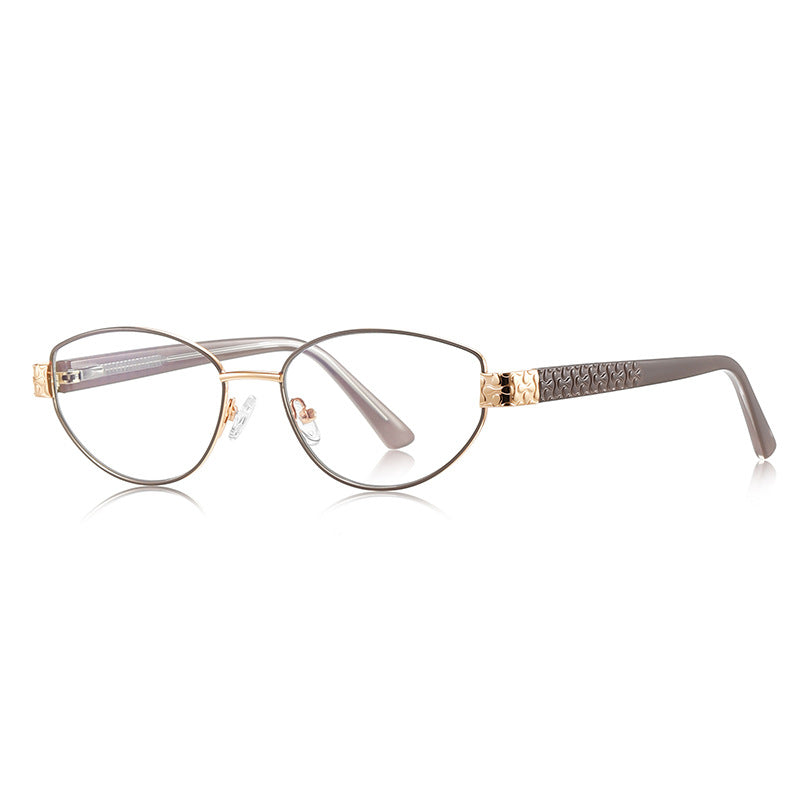 Woven Temple Oval Blue Light Blocking Glasses in Smoke Grey & Gold