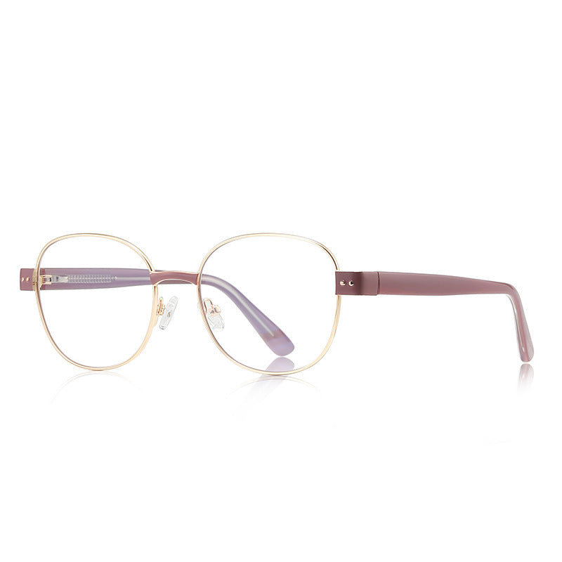 Dual Rivet Metal Panto Blue Light Blocking Glasses in Rose Gold with Mauve Pink Bridge & Pink Rivet Endpieces