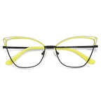 Cutout Metal Cat Eye Blue Light Blocking Glasses in Yellow Green and Black