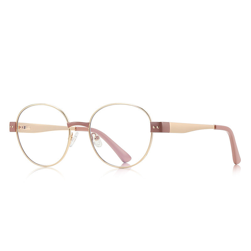 Accent Block Metal Round Blue Light Blocking Glasses in Rose Gold & Dusty Pink