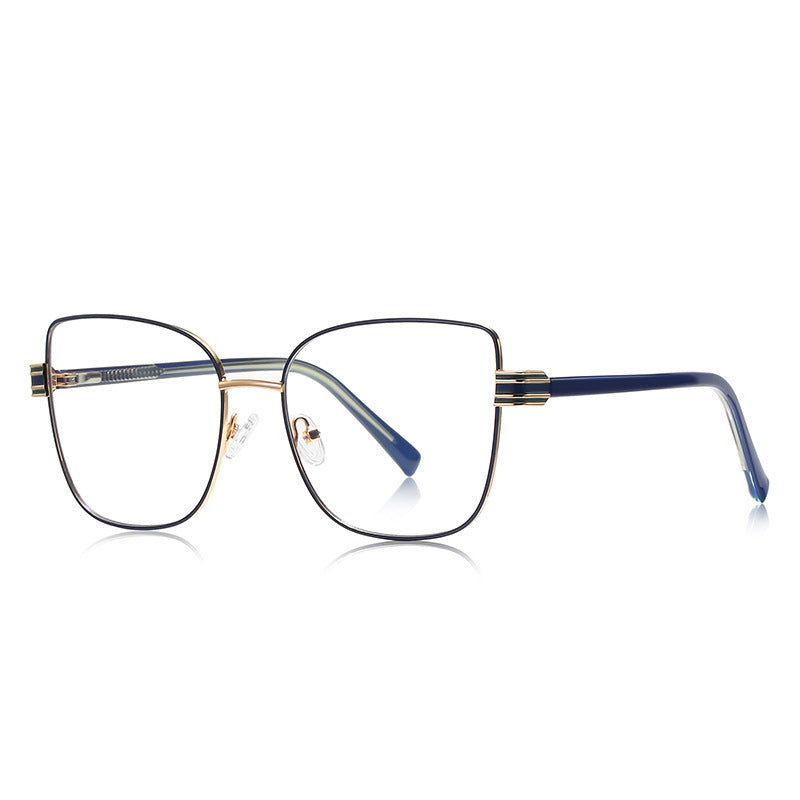 Multi-Groove Hinge Butterfly Square Blue Light Blocking Glasses in Navy Blue & Gold