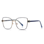 Multi-Groove Hinge Butterfly Square Blue Light Blocking Glasses in Navy Blue & Gold
