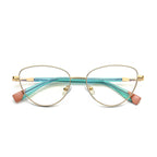 Colorblock Tip Metal Cat Eye Blue Light Blocking Glasses in Gold with Coral Tips