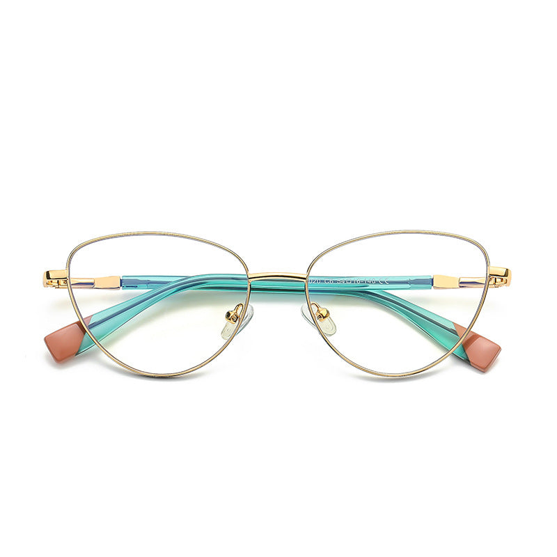 Colorblock Tip Metal Cat Eye Blue Light Blocking Glasses in Gold with Coral Tips