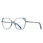 Cutout Triangle Wing Butterfly Blue Light Glasses in Teal Green with Cyan Blue Accents
