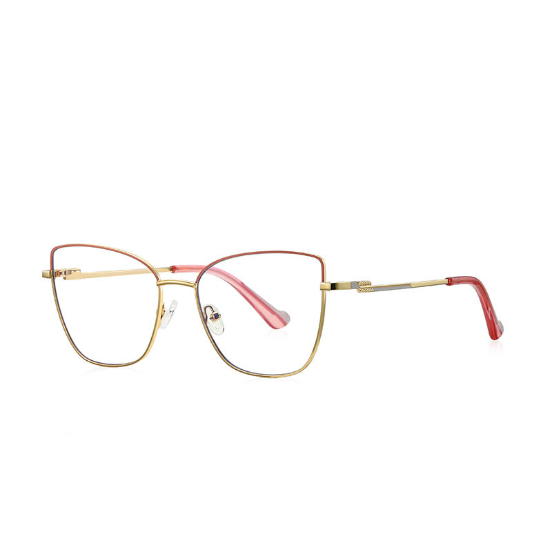 Banded Hinge Metal Butterfly Spring Hinge Blue Light Blocking Glasses in Polished Gold with Coral Pink Browline and Rose Tips