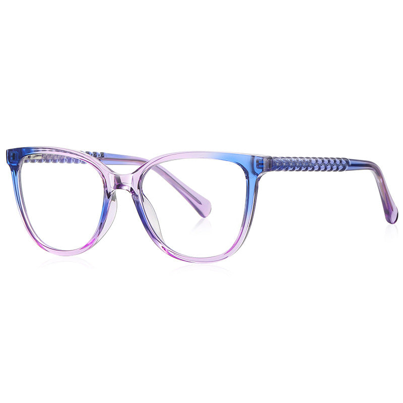 Chain-Link Temple Cat Eye Blue Light Blocking Glasses in Blue & Purple Gradient