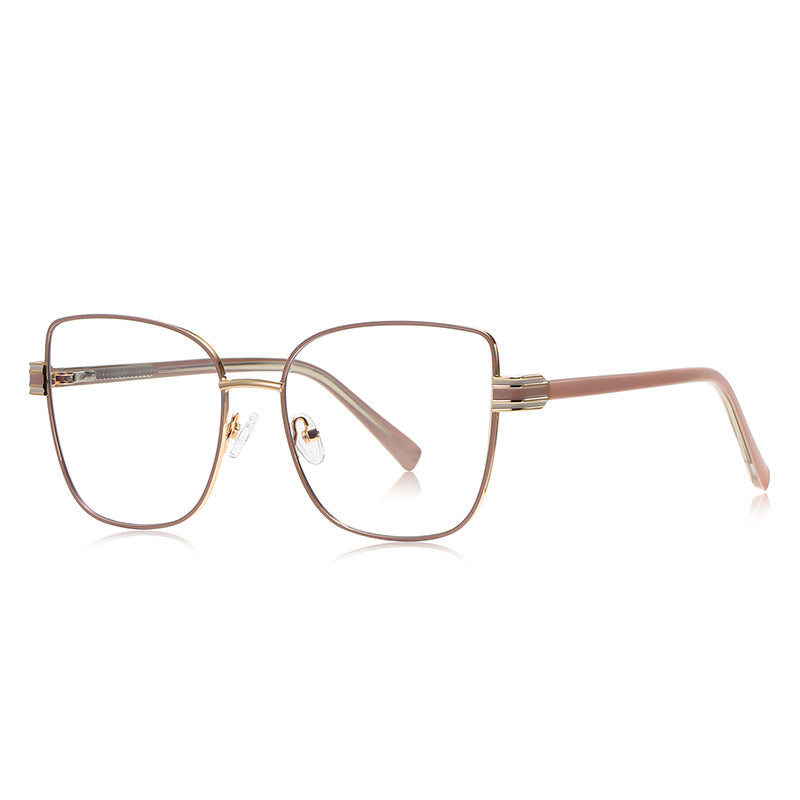 Multi-Groove Hinge Butterfly Square Blue Light Blocking Glasses in Mauve Pink & Gold