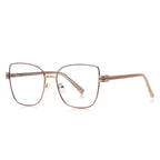 Multi-Groove Hinge Butterfly Square Blue Light Blocking Glasses in Mauve Pink & Gold