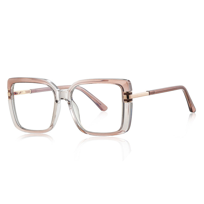 Two-Tone Square Blue Light Blocking Glasses in Champagne Peach & Clear Gradient