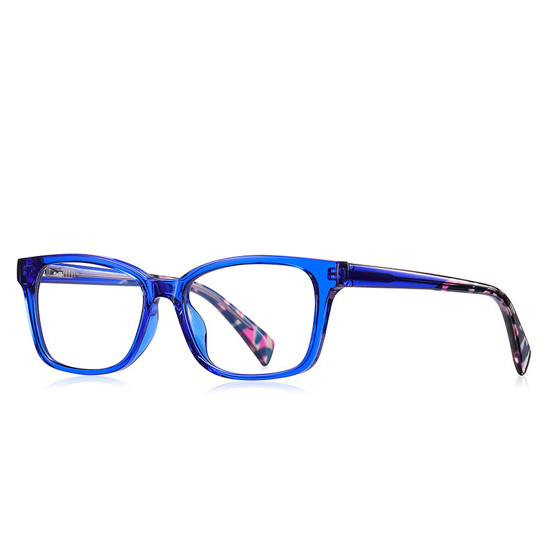 Contrast Temple Rectangle Blue Light Blocking Glasses in Royal Blue & Marble