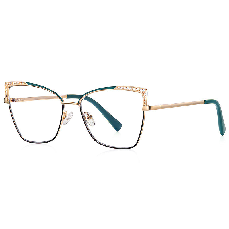 Filigree Wing Butterfly Blue Light Blocking Glasses in Gold with Emerald Green Brow