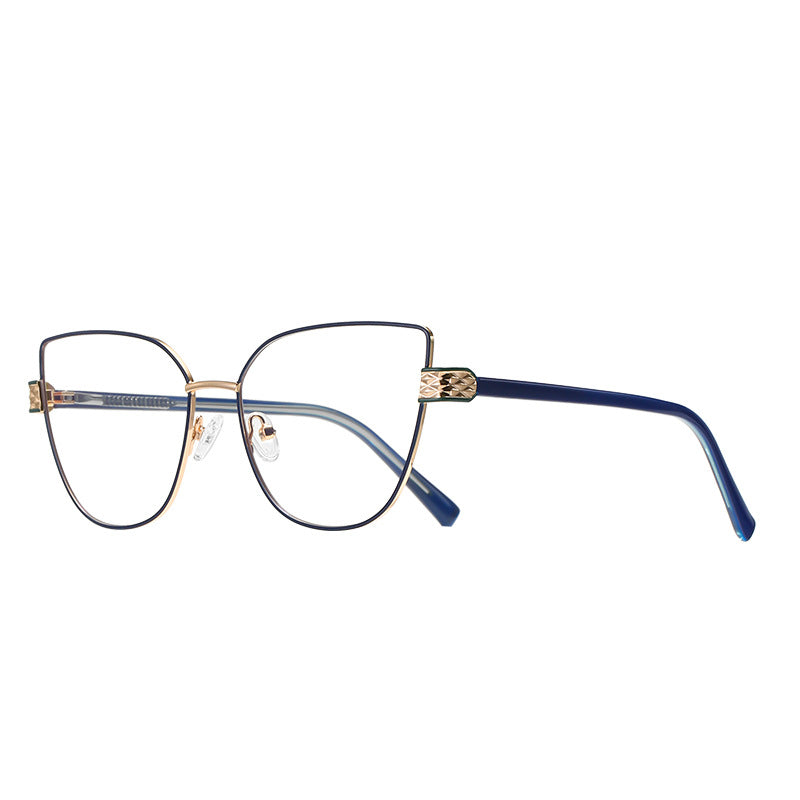 Diamond-Cut Hinge Cat Eye Blue Light Blocking Glasses in Coffee Bronze with Gold Hardware