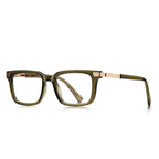 Ribbed Bar Square Blue Light Blocking Glasses in Translucent Olive Green with Gold Ribbed Bars