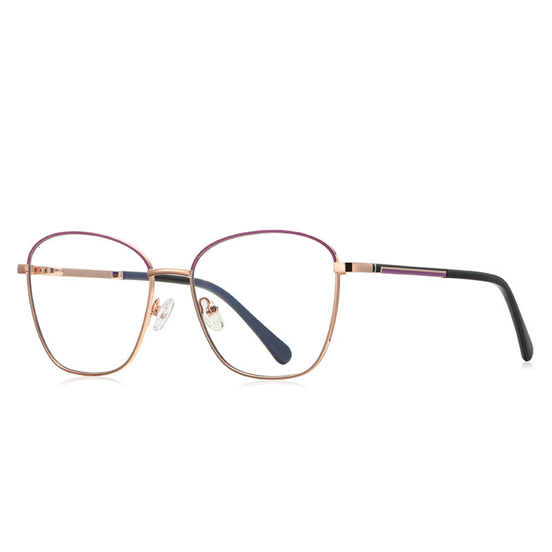 Two-Tone Brow Butterfly Spring Hinge Blue Light Blocking Glasses in Magenta Berry with Rose Gold Frame
