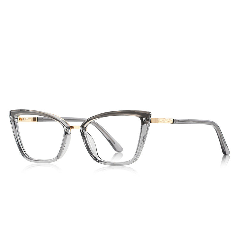 Winged Metal Bridge Cat Eye Blue Light Blocking Glasses in Translucent Smoke Grey