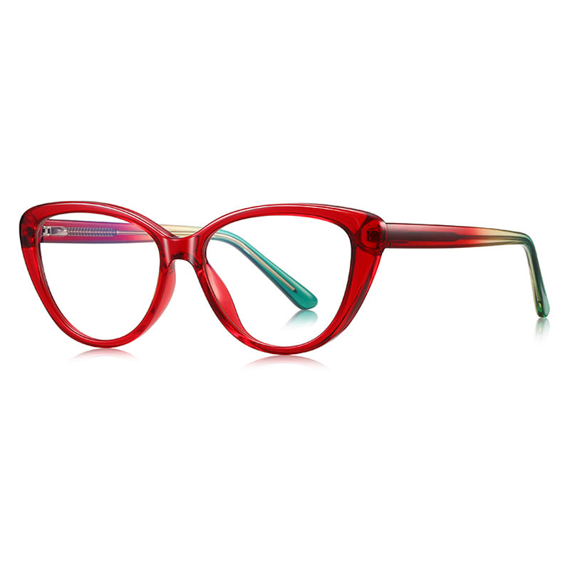 Feline Cat Eye Blue Light Blocking Glasses in Ruby Red to Clear Gradient Ombré