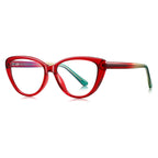 Feline Cat Eye Blue Light Blocking Glasses in Ruby Red to Clear Gradient Ombré