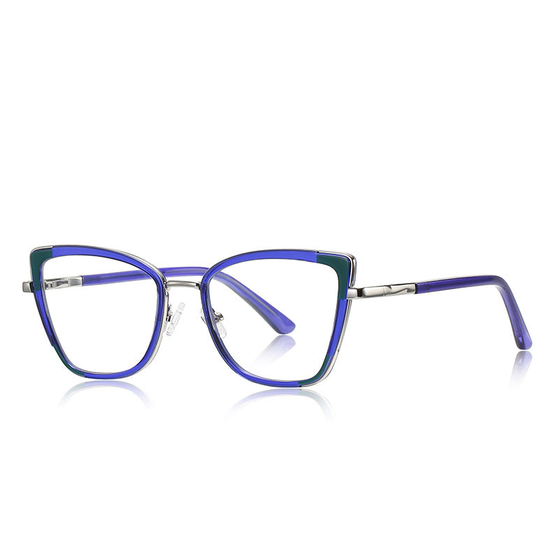 Corner Accent Cat Eye Blue Light Blocking Glasses in Violet & Emerald Green