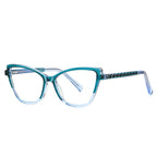 Pyramid Stud Cat Eye Blue Light Blocking Glasses in Translucent Teal &amp; Seafoam with Deep Teal Temples