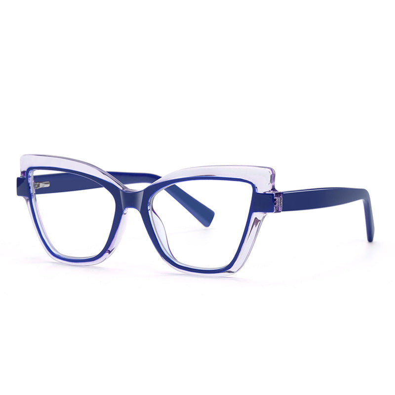Floating Frame Cat Eye Blue Light Blocking Glasses in Crystal Clear with Inner Royal Indigo Blue Frame